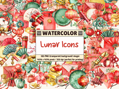 Lunar Icons Watercolor Clipart