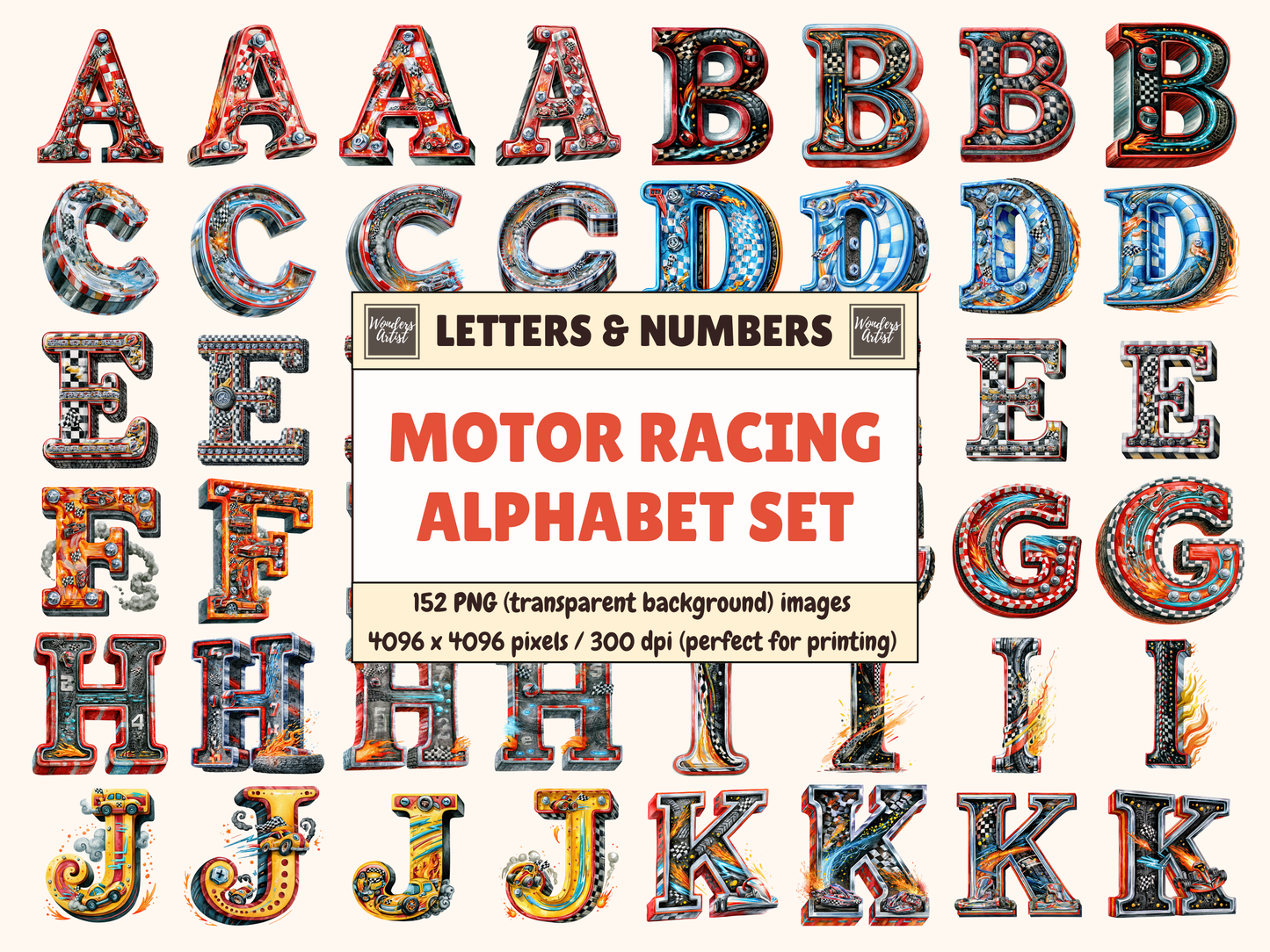 Motor Racing Alphabet & Numbers