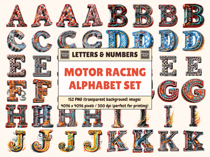 Motor Racing Alphabet & Numbers