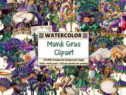 Mardi Gras Watercolor Clipart