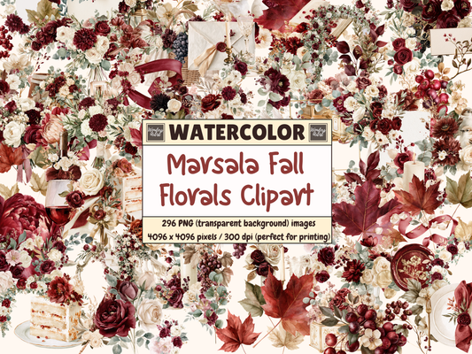 Marsala Fall Florals Watercolor Clipart