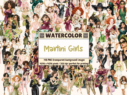 Martini Girls Watercolor Clipart