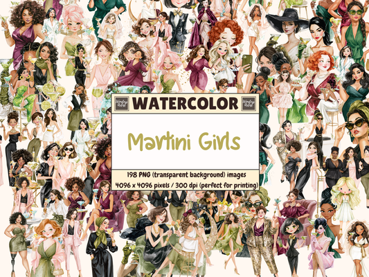 Martini Girls Watercolor Clipart