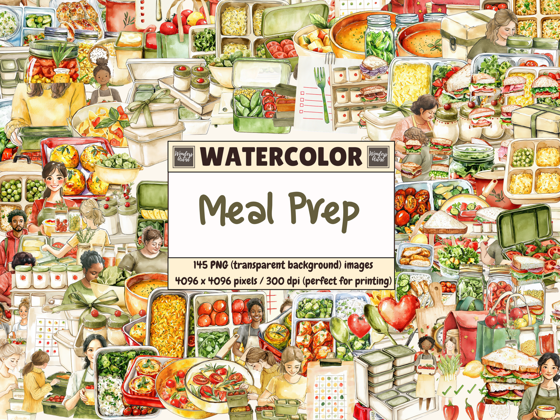 Meal Prep Watercolor Clipart