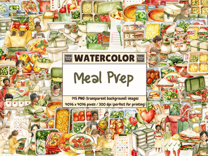 Meal Prep Watercolor Clipart