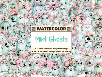 Mint Ghosts Watercolor Clipart