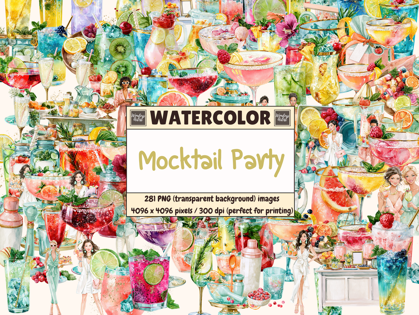 Mocktail Party Watercolor Clipart