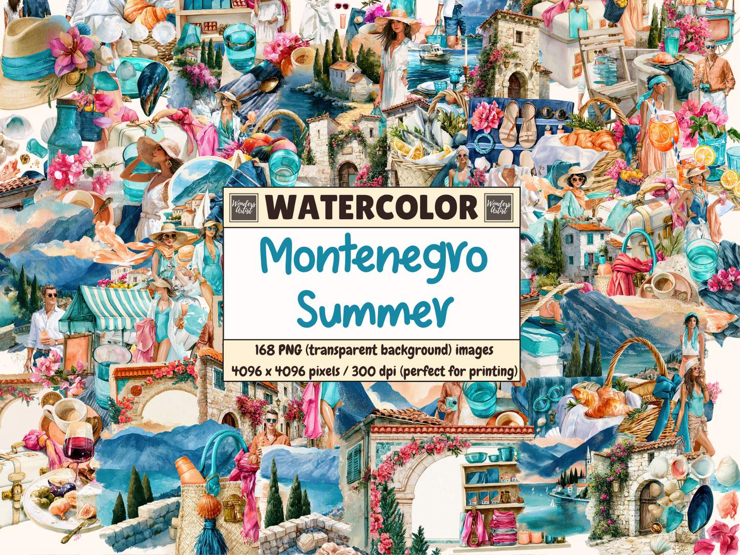 Montenegro Summer Watercolor Clipart