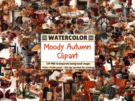 Moody Autumn Watercolor Clipart