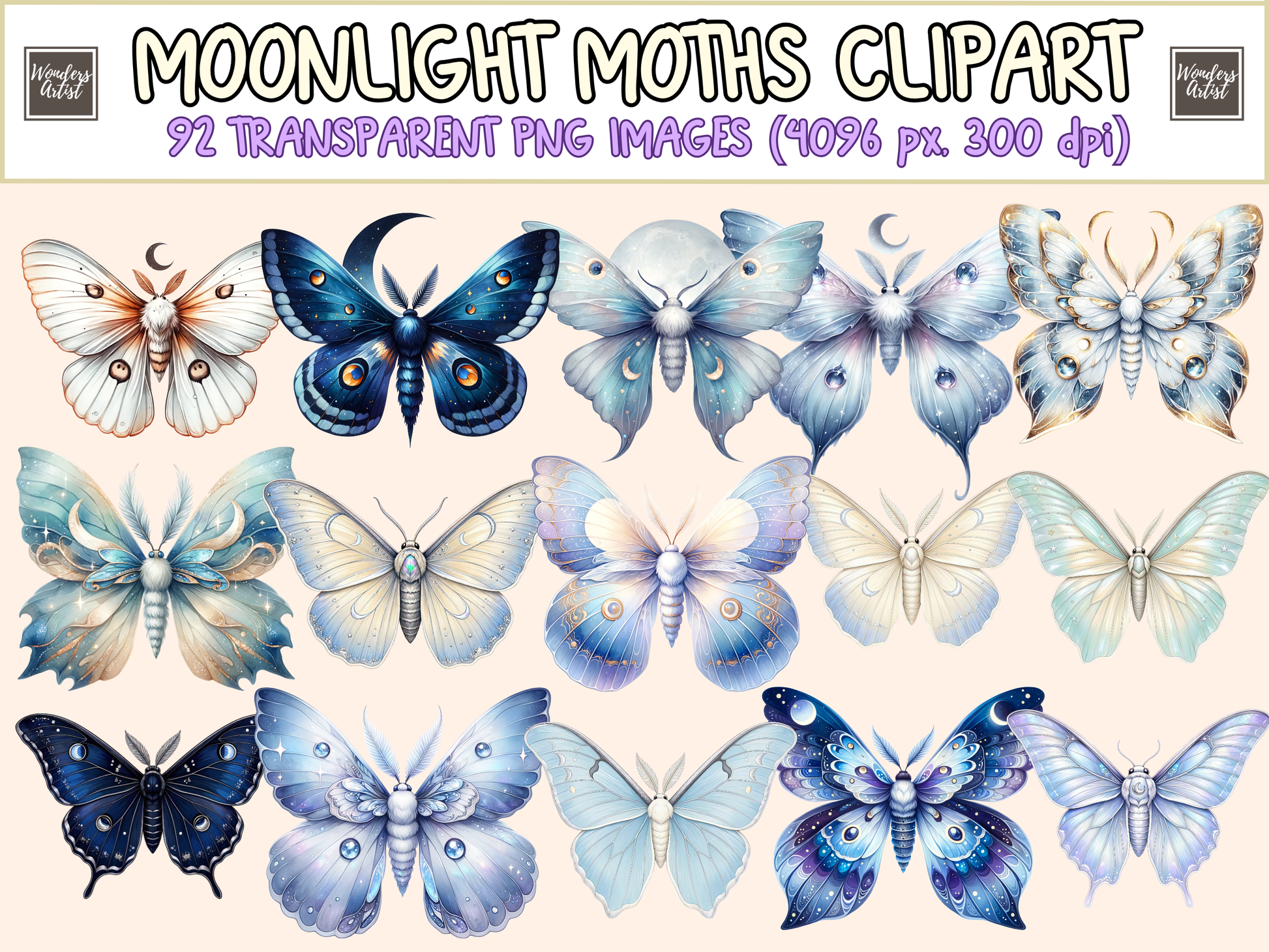 Moonlight Moths Clipart