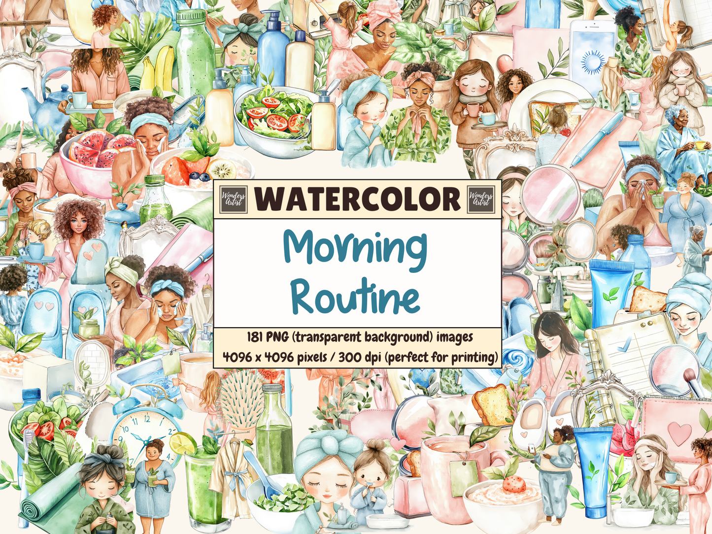 Morning Routine Watercolor Clipart
