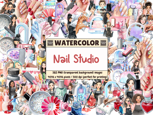 Nail Studio Watercolor Clipart