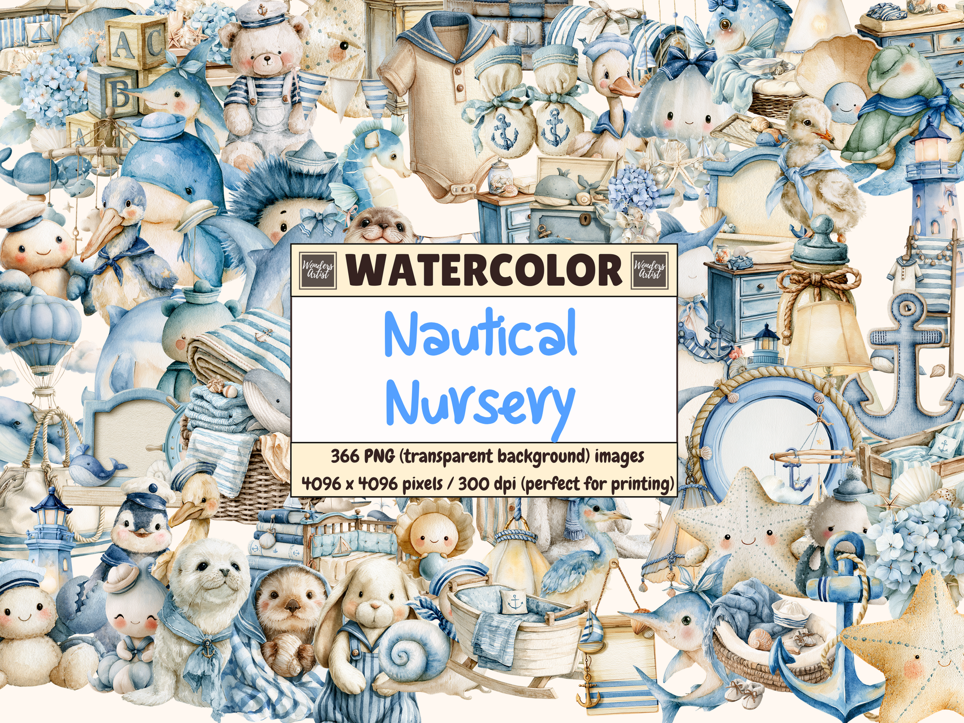 Nautical Nursery Watercolor Clipart