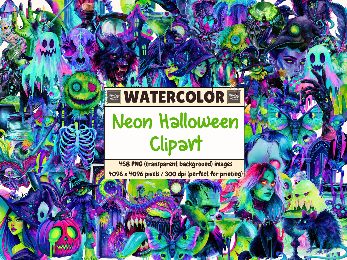 Neon Halloween Watercolor Clipart