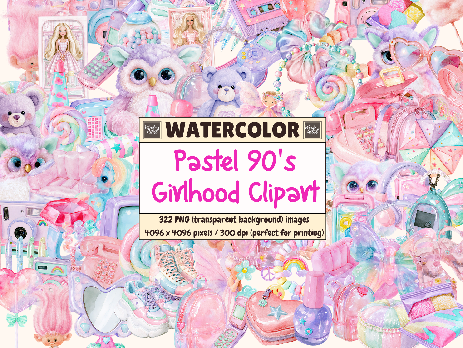 Pastel 90's Girlhood Waterolor Clipart