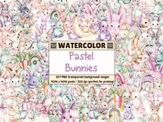 Pastel Bunnies Watercolor Clipart