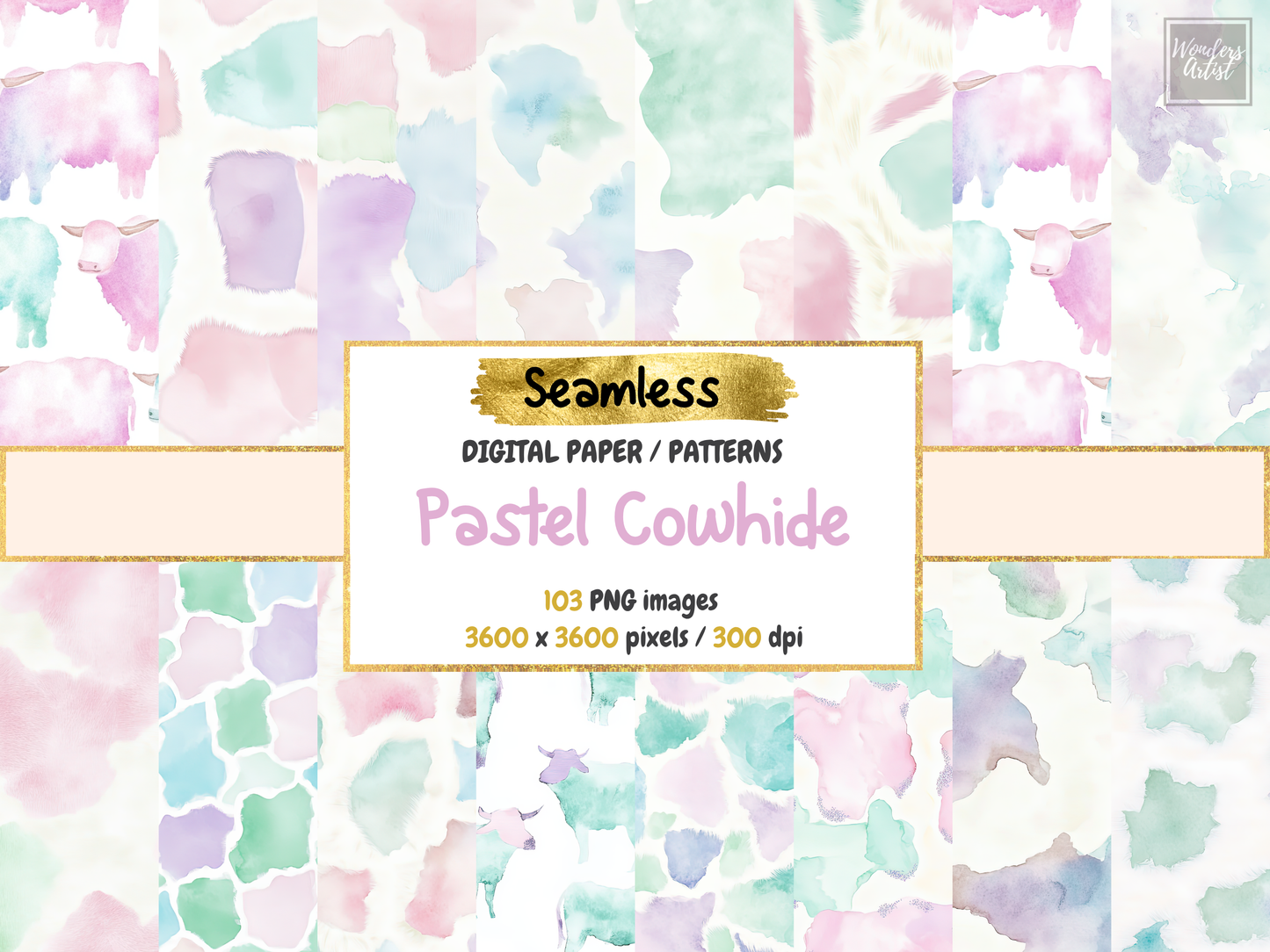 Pastel Cowhide Digital Paper