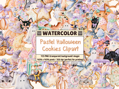 Pastel Halloween Cookies Watercolor Clipart