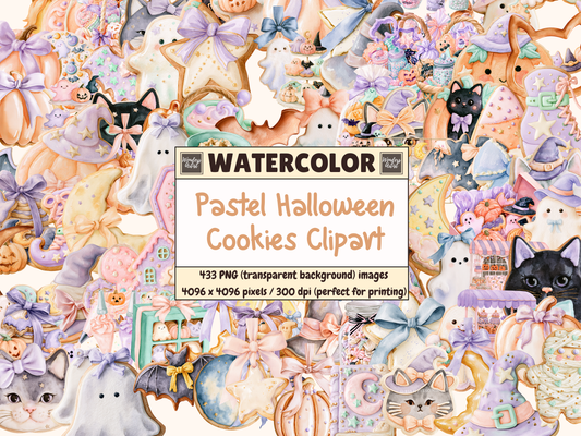 Pastel Halloween Cookies Watercolor Clipart
