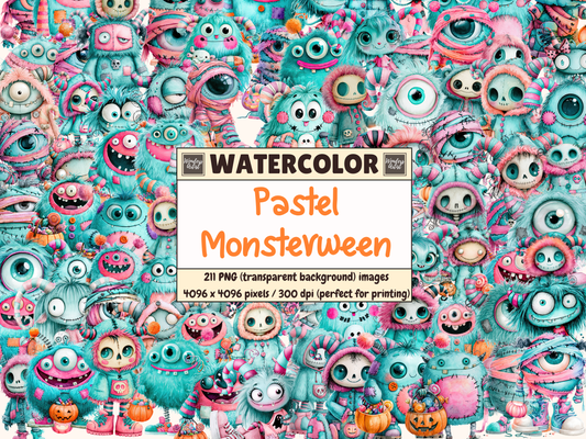 Pastel Monsterween Watercolor Clipart