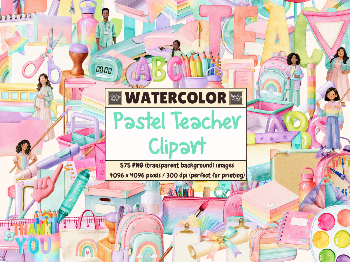 Pastel Teacher Watercolor Clipart