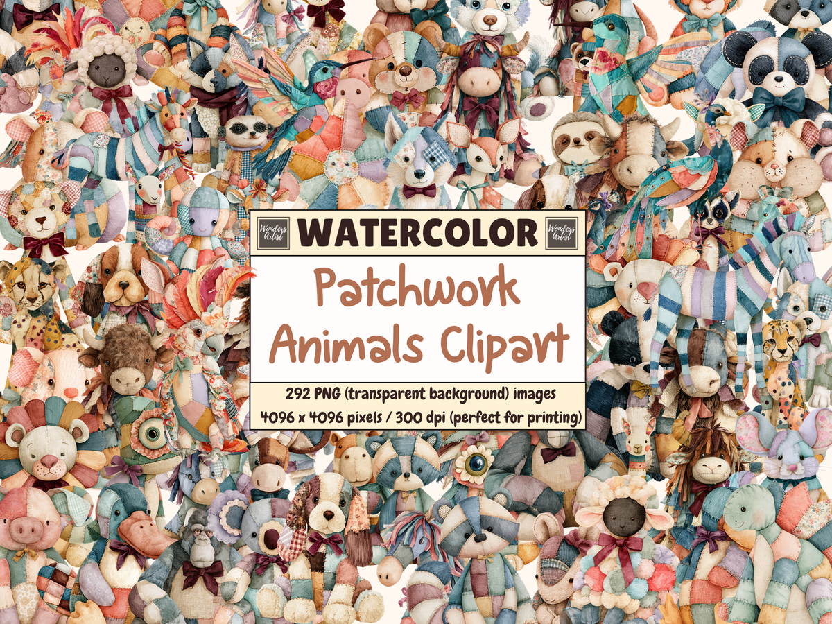 Patchwork Animals Watercolor Clipart