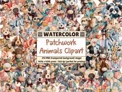 Patchwork Animals Watercolor Clipart
