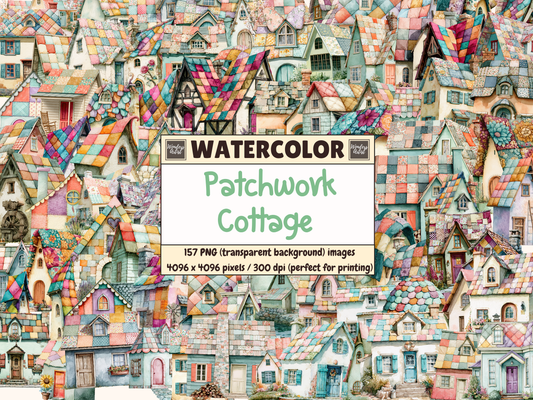Patchwork Cottage Watercolor Clipart