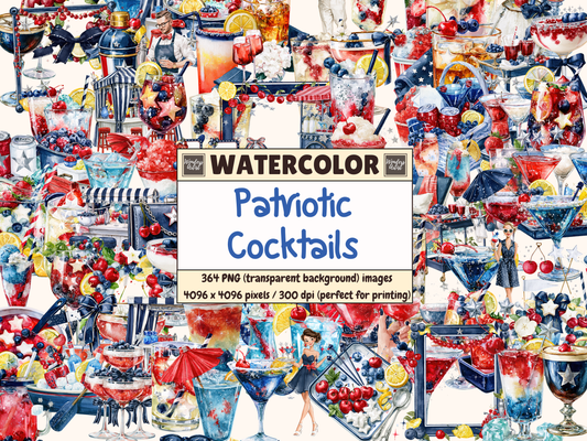 Patriotic Cocktails Watercolor Clipart