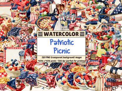 Patriotic Picnic Watercolor Clipart
