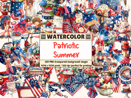 Patriotic Summer Watercolor Clipart