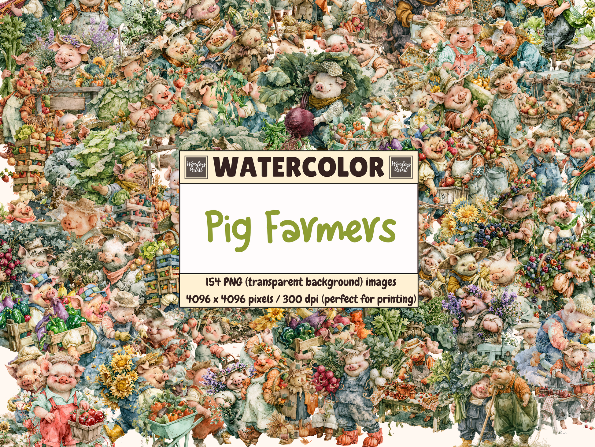 Pig Farmers Watercolor Clipart