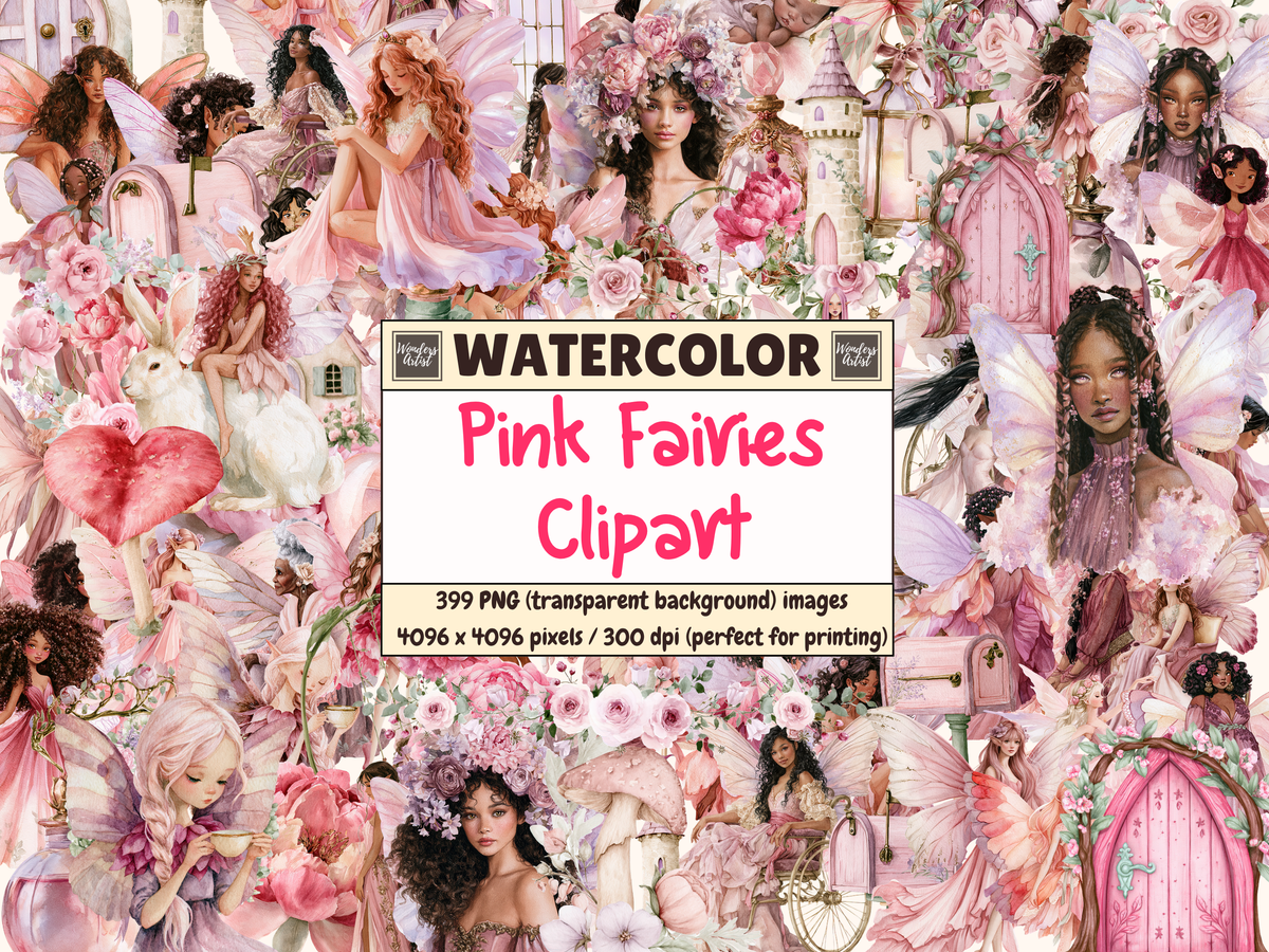 Pink Fairies Watercolor Clipart