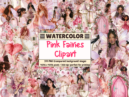 Pink Fairies Watercolor Clipart