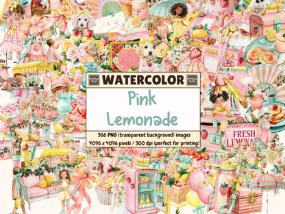 Pink Lemonade Watercolor Clipart