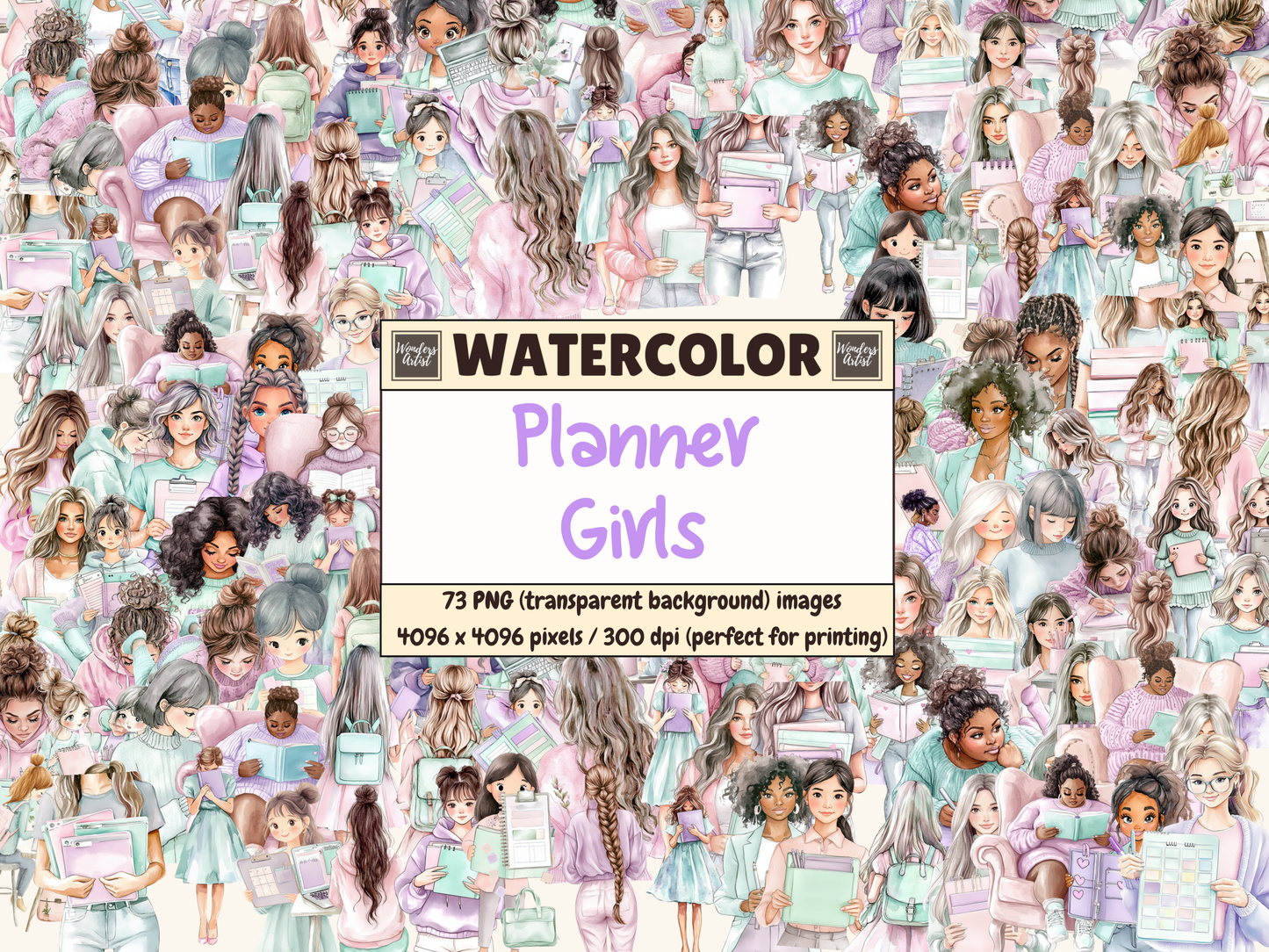 Planner Girls Watercolor Clipart