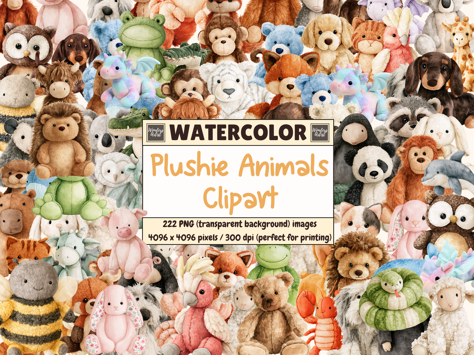 Plushie Animals Watercolor Clipart