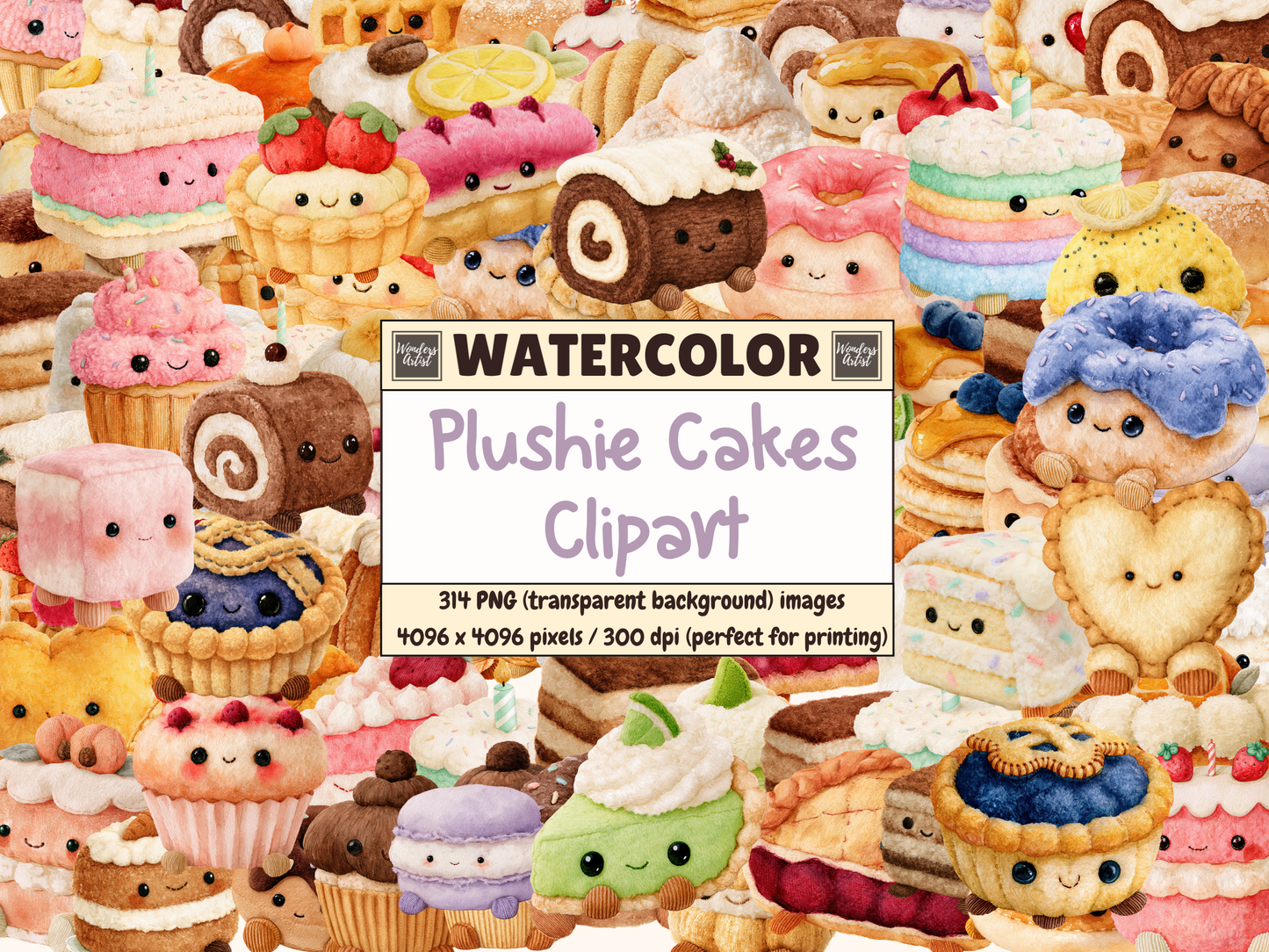 Plushie Cakes Watercolor Clipart