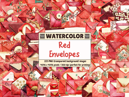 Red Envelopes Watercolor Clipart