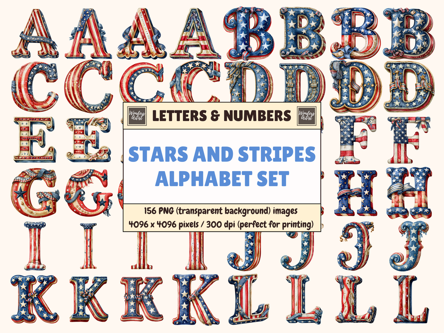 Stars and Stripes Alphabet & Numbers