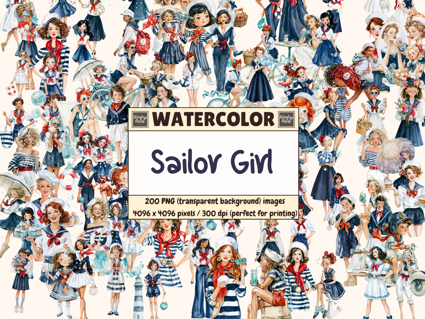 Sailor Girl Watercolor Clipart
