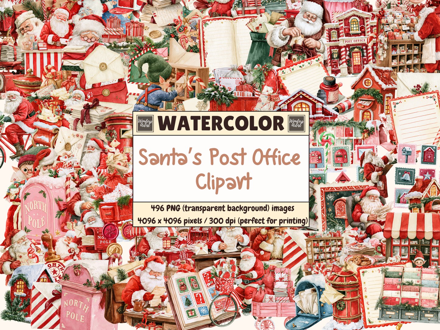 Santa’s Post Office Watercolor Clipart