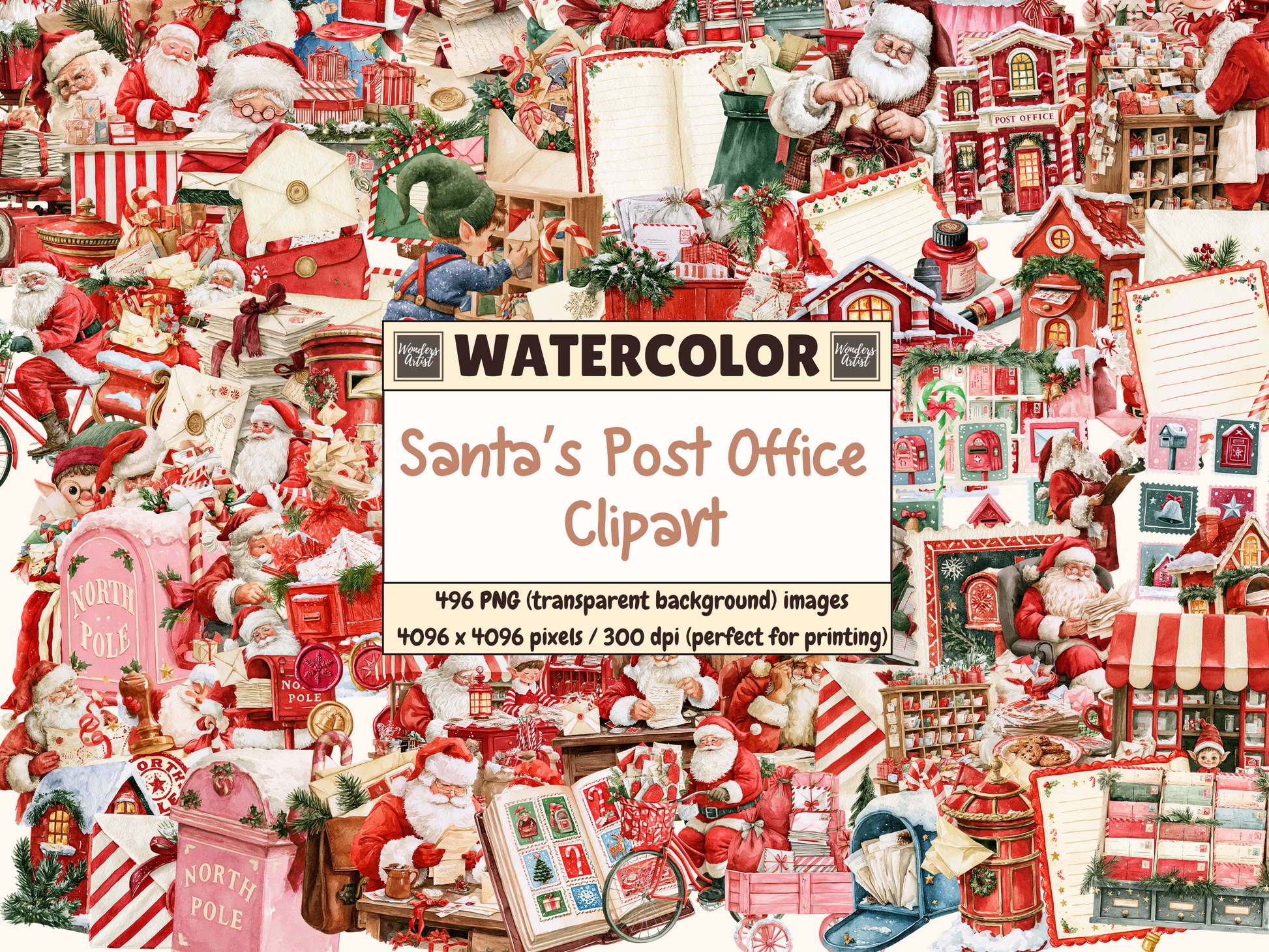 Santa’s Post Office Watercolor Clipart