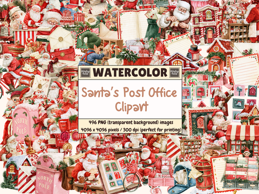 Santa’s Post Office Watercolor Clipart