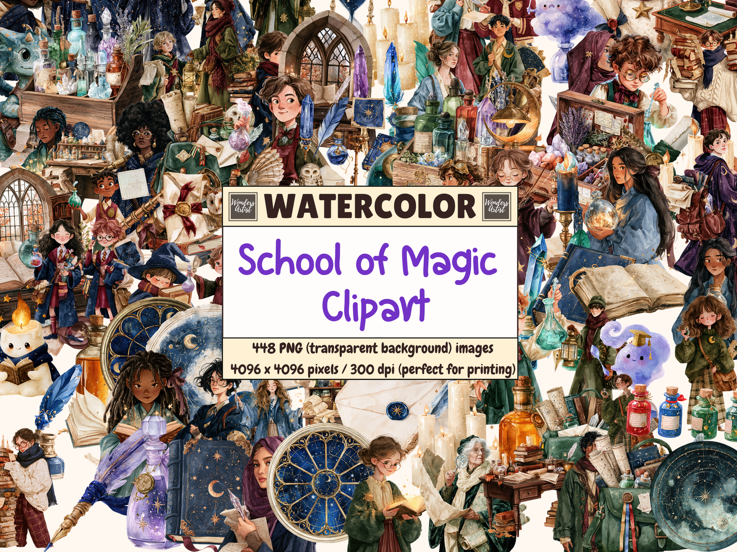 School of Magic Watercolor Clipart