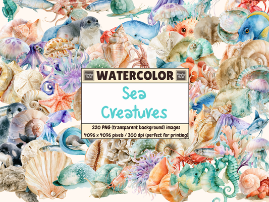 Sea Creatures Watercolor Clipart