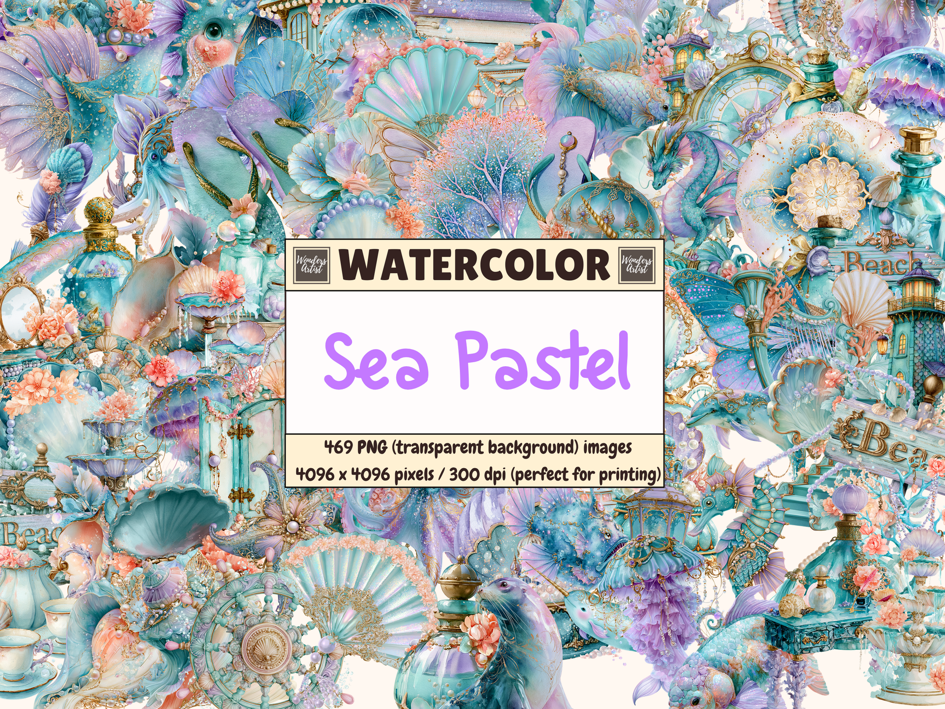 Sea Pastel Watercolor Clipart