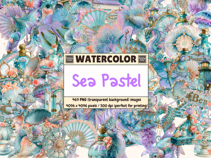 Sea Pastel Watercolor Clipart