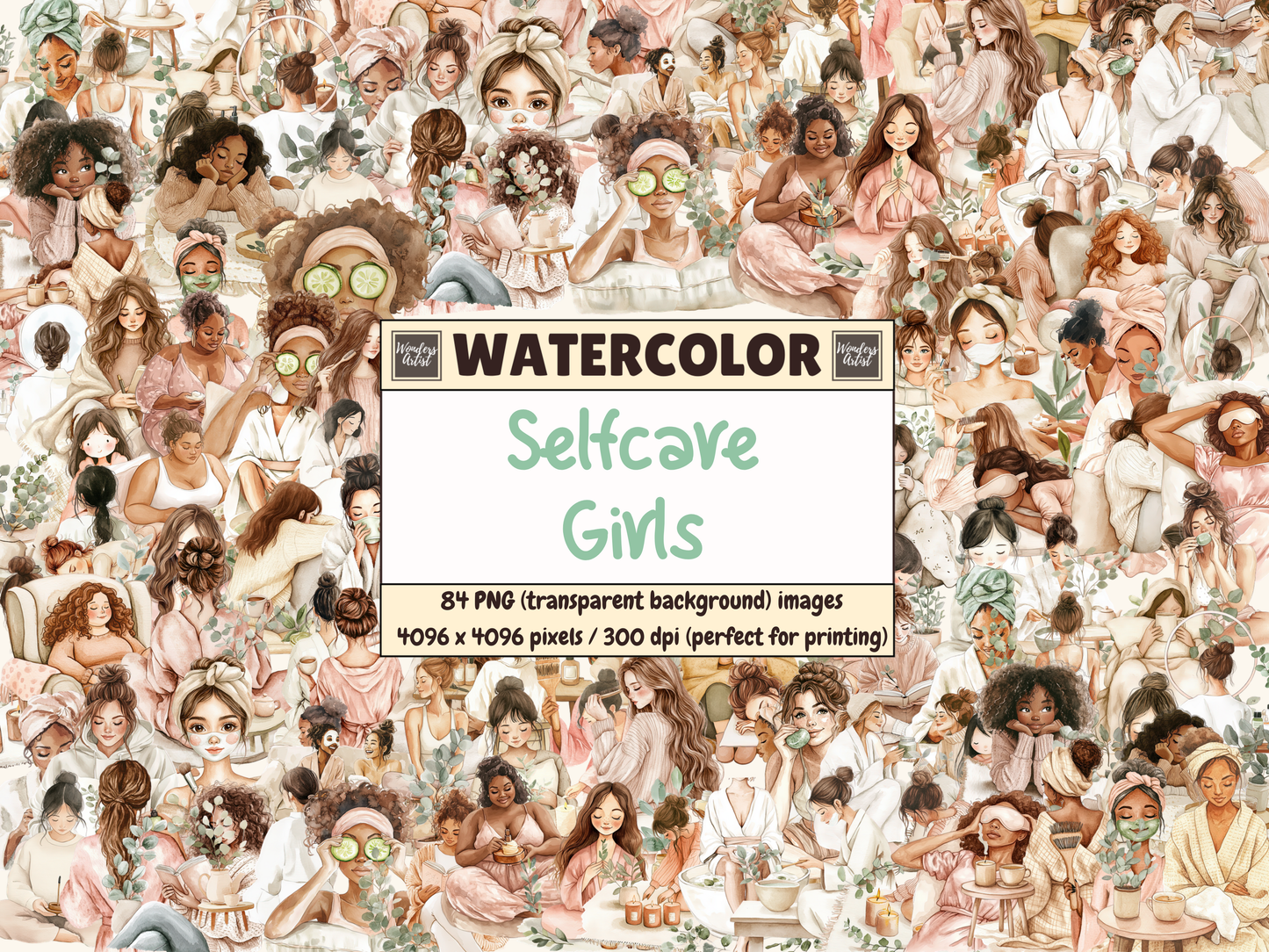 Selfcare Girls Watercolor Clipart