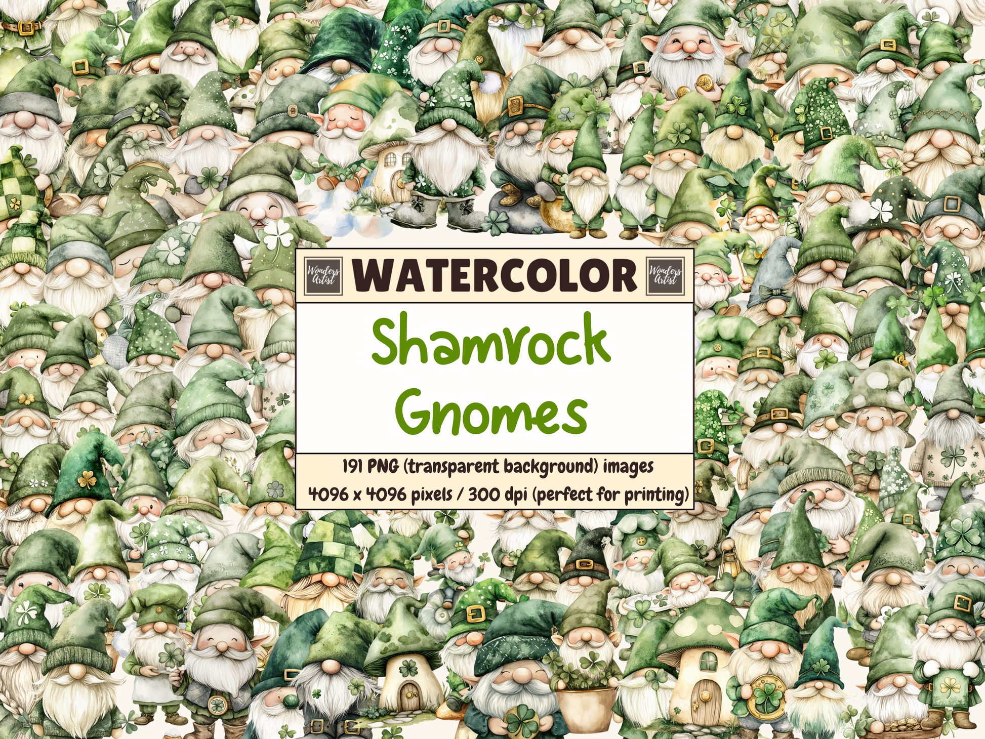 Shamrock Gnomes Watercolor Clipart